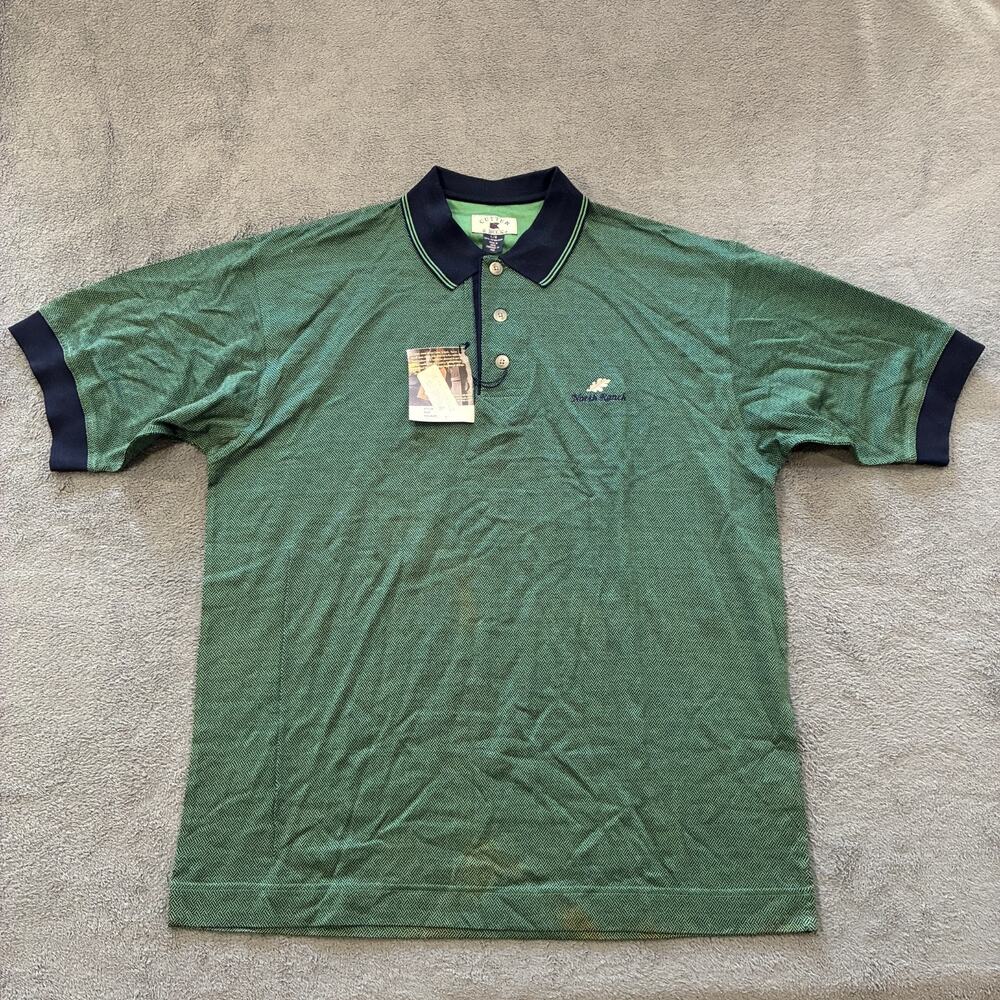 Vintage Cutter & Buck Green Short Sleeve Ribbed Collar Polo Shirt Men's Sz Large